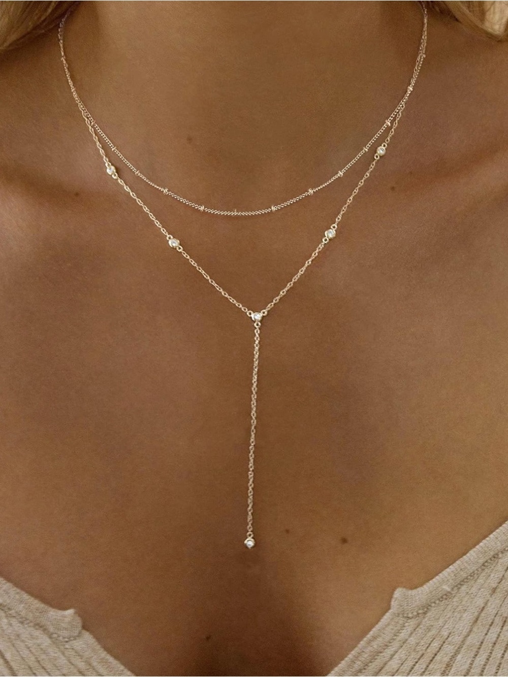 Delicate 14k Plated Silver Layered Y-Necklace